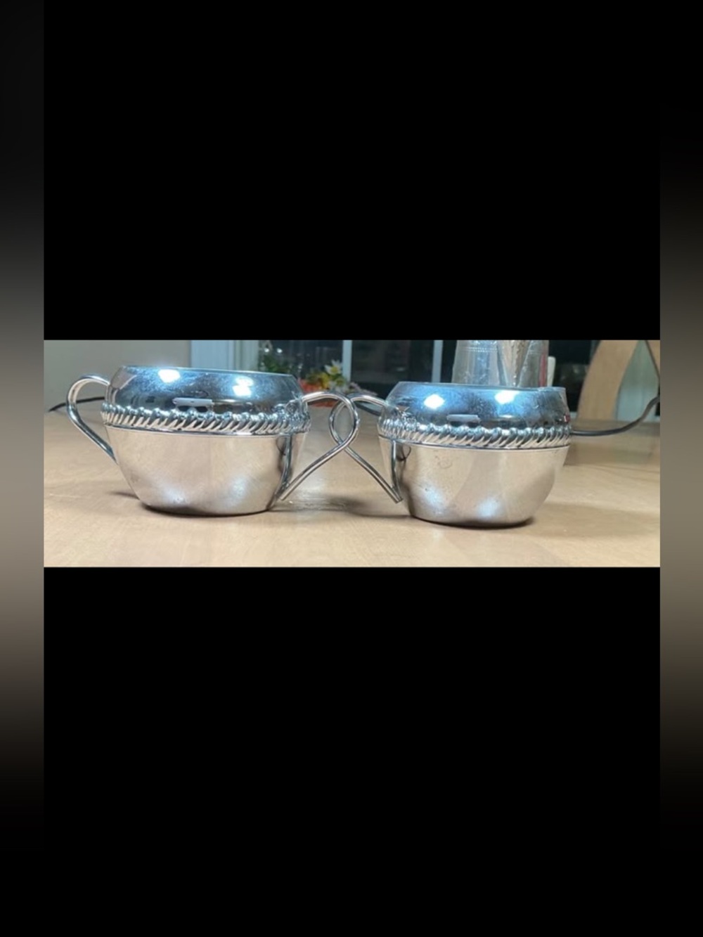 Silver-Tone Rope-Trim Creamer and Sugar Set